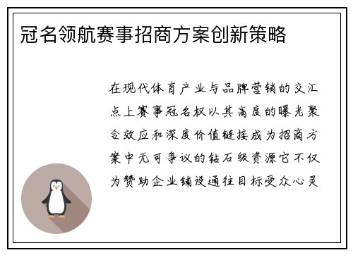冠名领航赛事招商方案创新策略